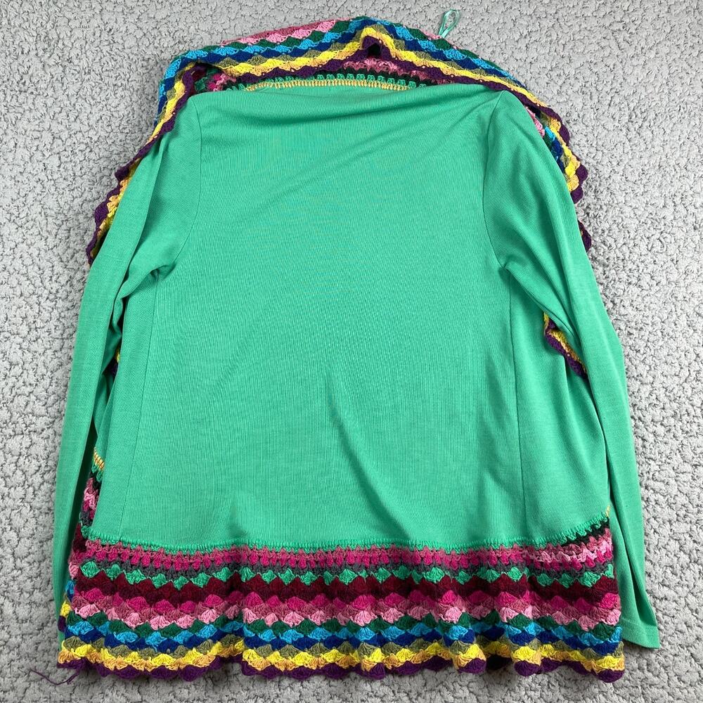 Double Zero Open Front Cardigan Womens Small Rainbow Crochet Edging Grandma - Picture 5 of 6